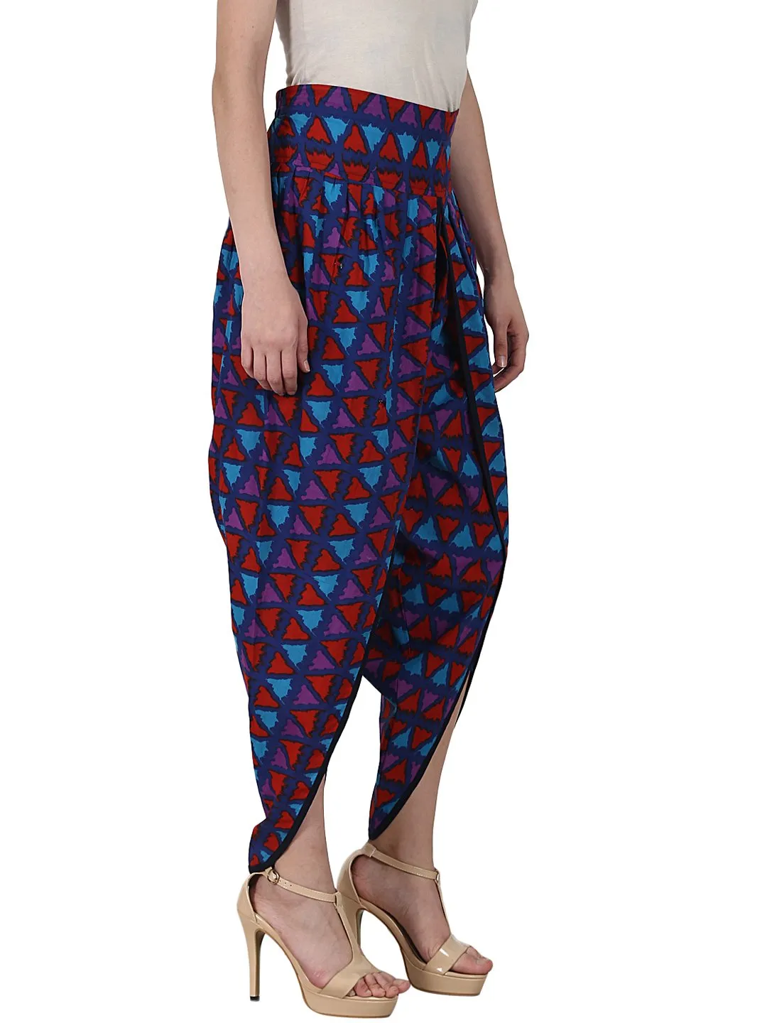 Blue Prited Cotton Ankle Length Dhoti