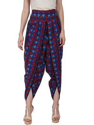 Blue Prited Cotton Ankle Length Dhoti