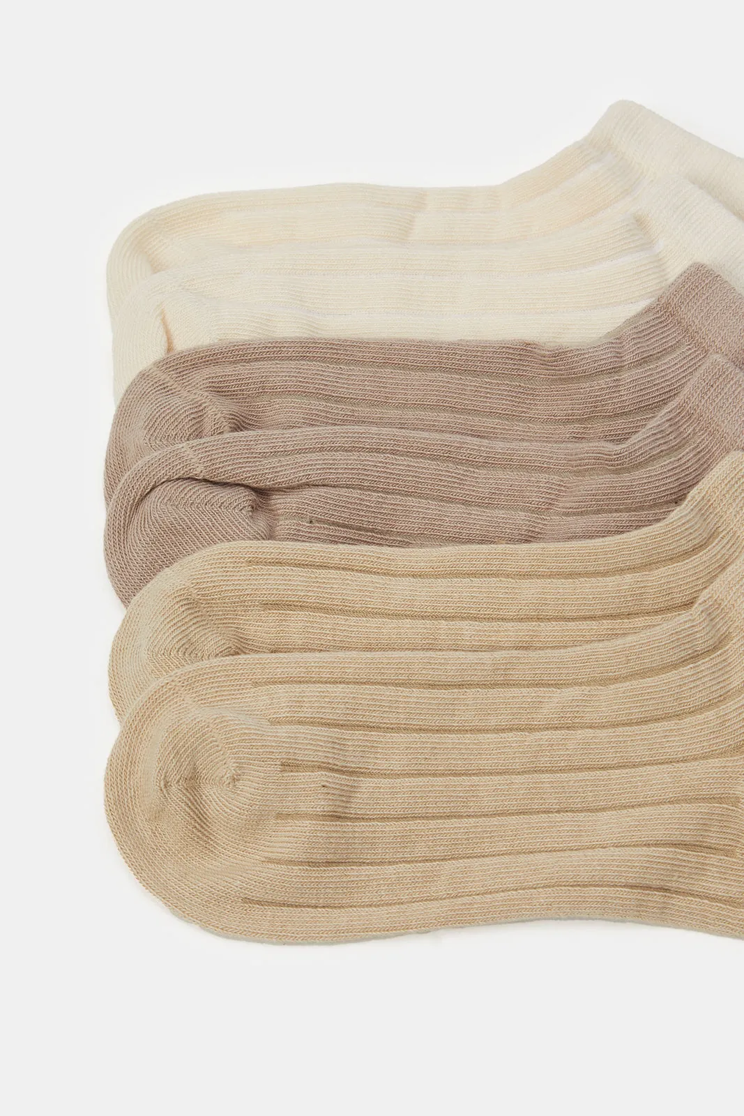 Boys Beige Ankle Length Ribbed Socks (3 Pairs)