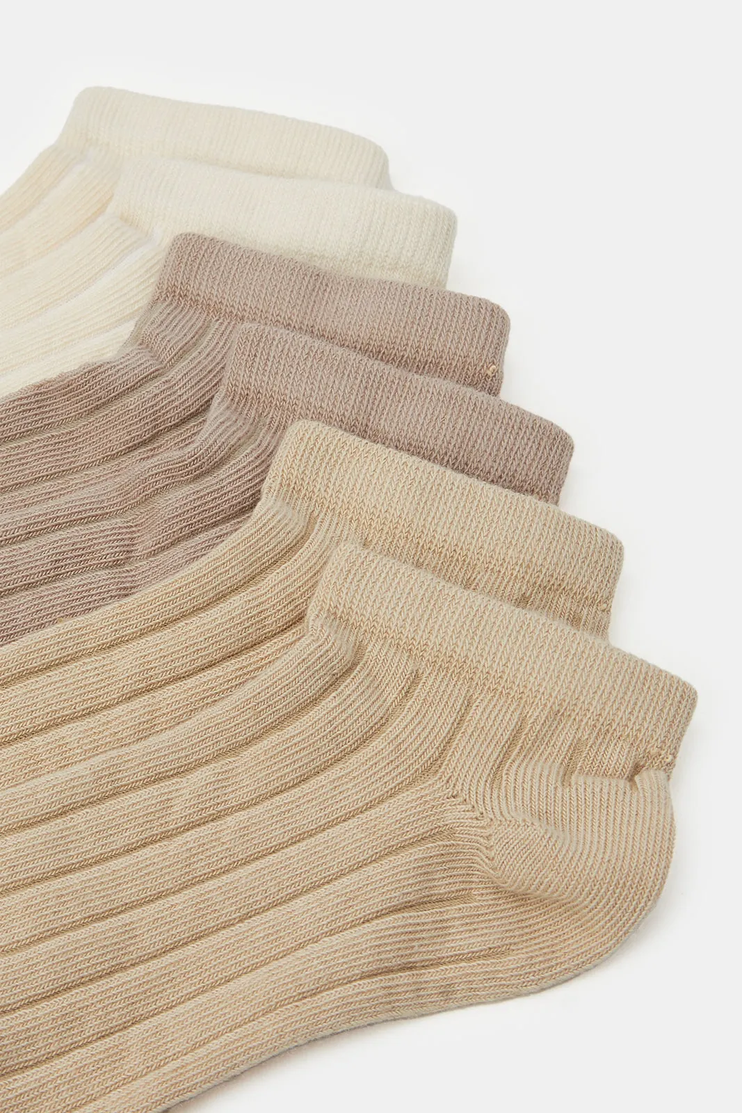 Boys Beige Ankle Length Ribbed Socks (3 Pairs)