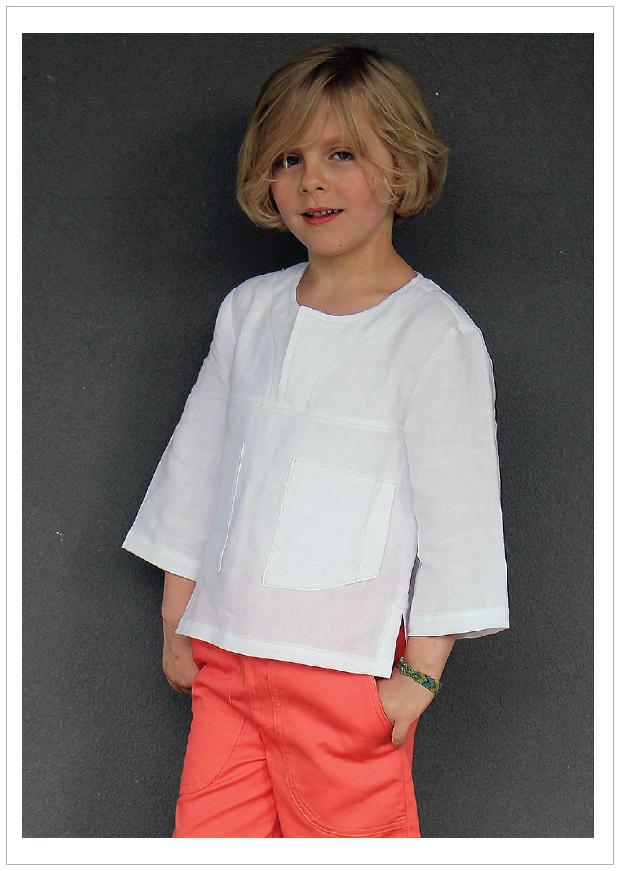 Boys shirt PDF sewing pattern for knit or woven fabric. Kieran Shirt sizes 2 - 12 years,