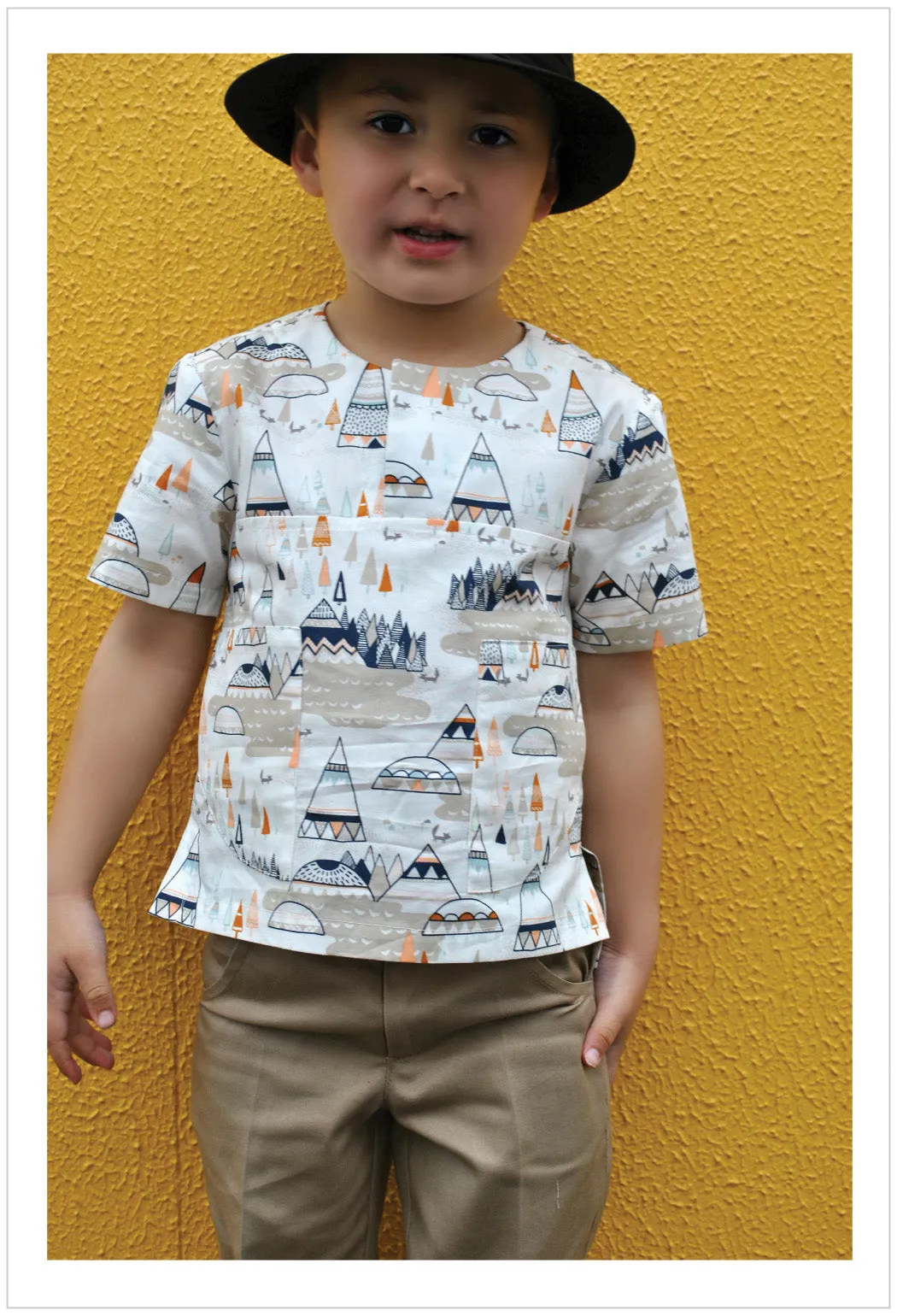 Boys shirt PDF sewing pattern for knit or woven fabric. Kieran Shirt sizes 2 - 12 years,