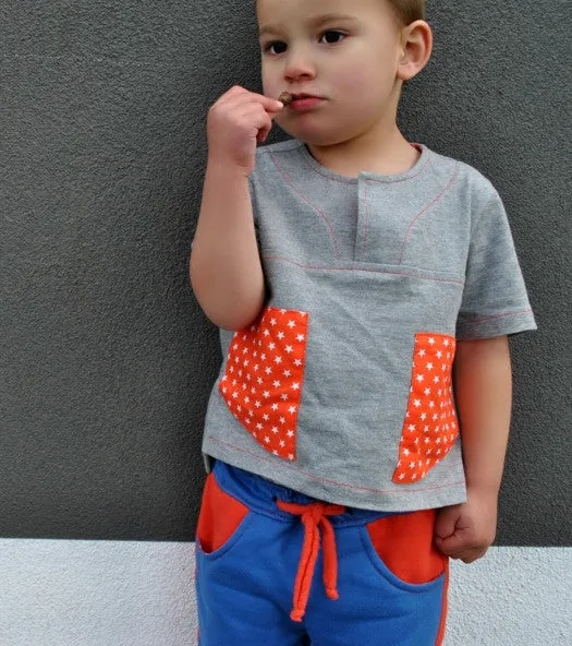 Boys shirt PDF sewing pattern for knit or woven fabric. Kieran Shirt sizes 2 - 12 years,