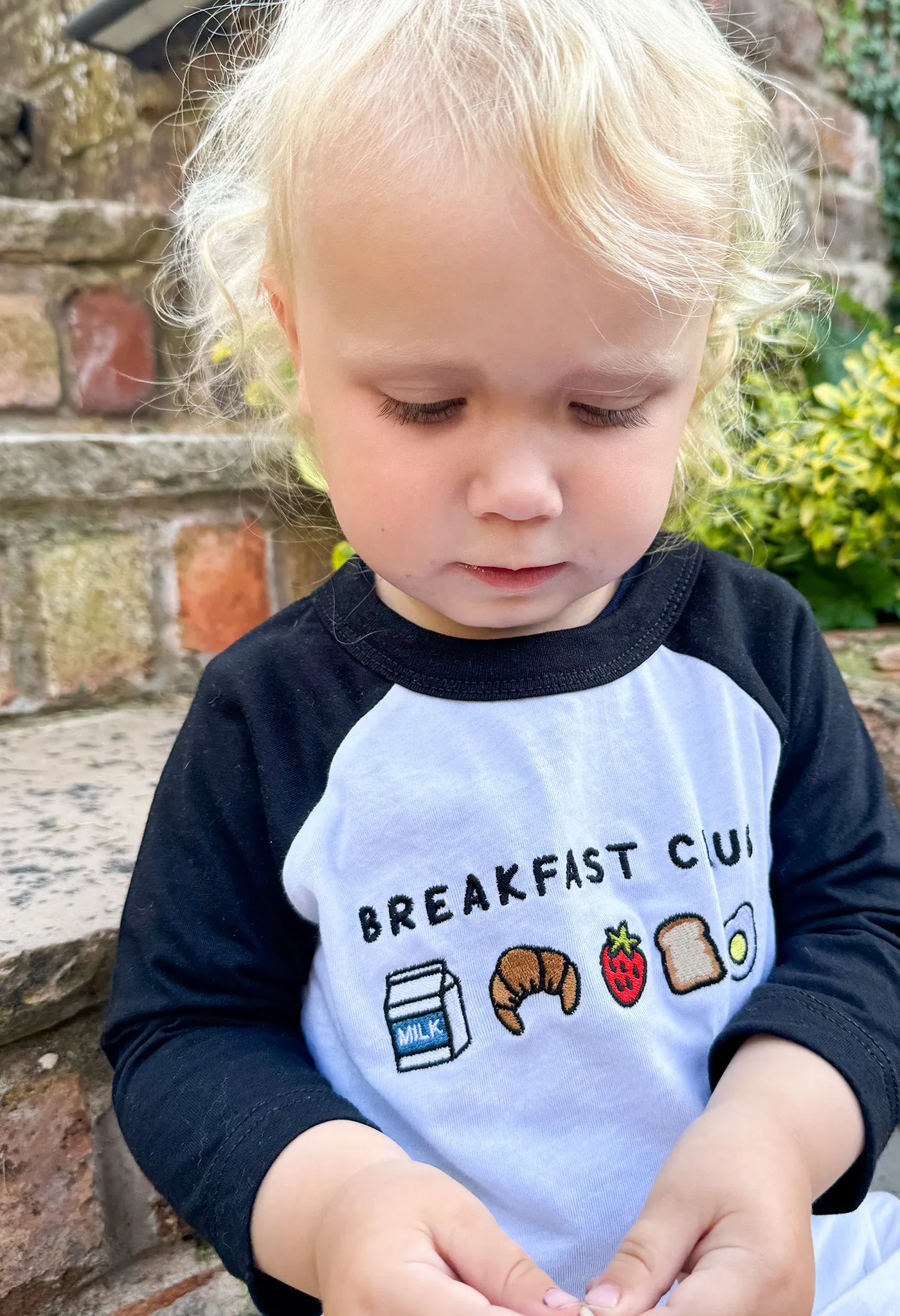 Breakfast Club Embroidered Micro Rib 3/4 Sleeve Childrens Tee