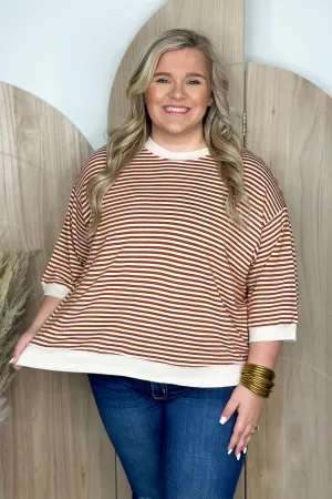 Brown Stripe Round Neck Top