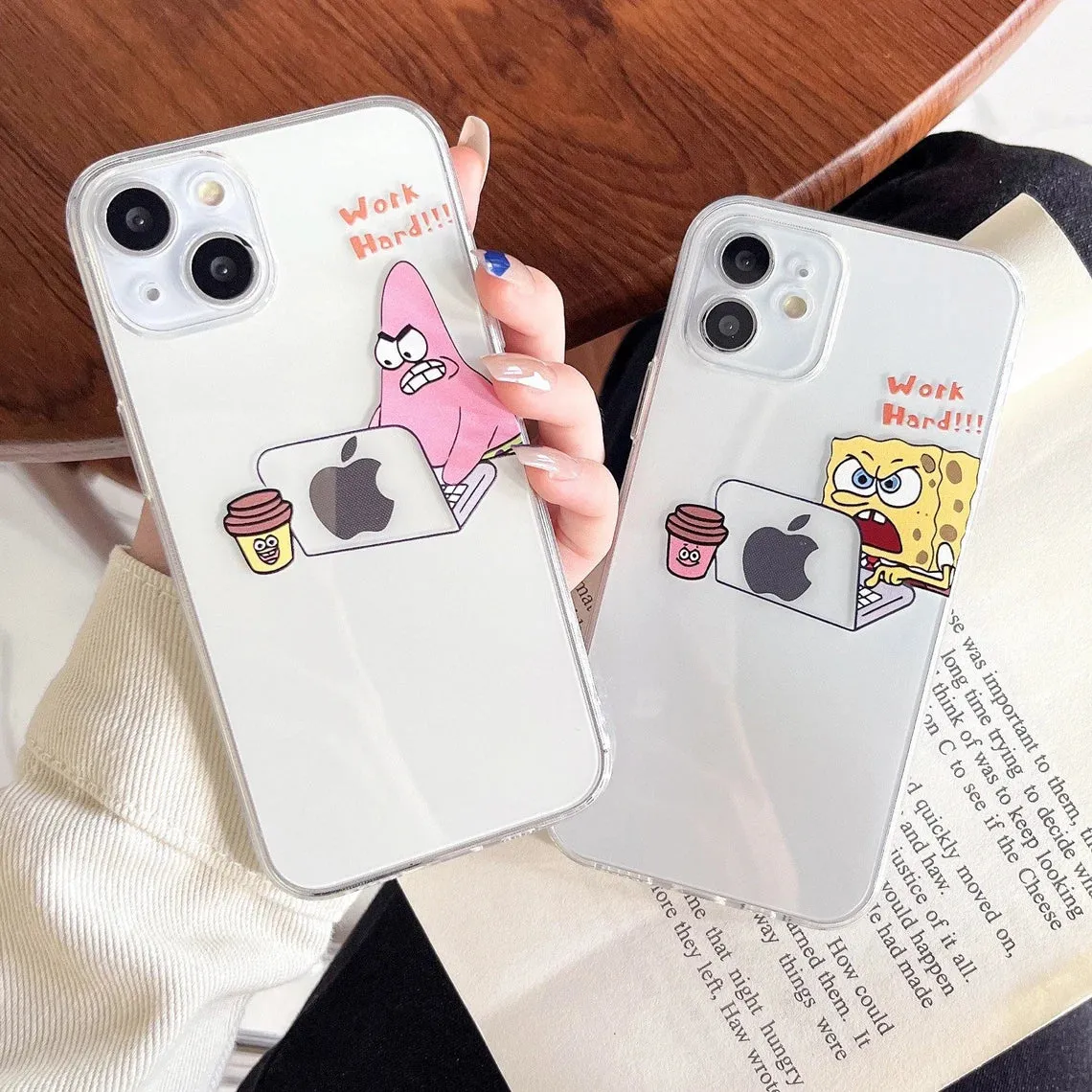 Cartoon Design Pink Yellow Sea Monster Sponge Star Working iPhone Case 6 7 8 PLUS SE2 XS XR X 11 12 13 14 15 Pro Promax 12mini 13mini