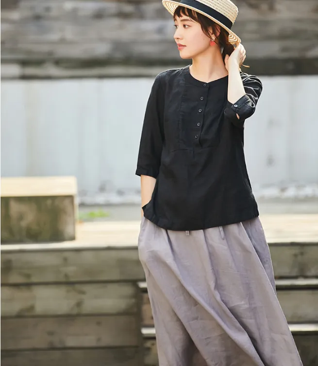 Casual Shirts Women Linen Tops WG961707