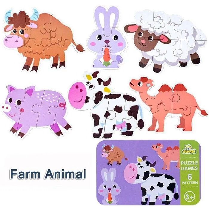 Children's  Wooden Puzzle Baby Early Educational Toys Cartoon Animal Traffic Wood Jigsaw Puzzles of The Six-in-One Toy