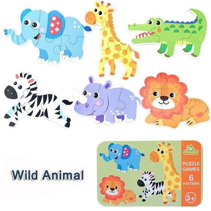 Children's  Wooden Puzzle Baby Early Educational Toys Cartoon Animal Traffic Wood Jigsaw Puzzles of The Six-in-One Toy