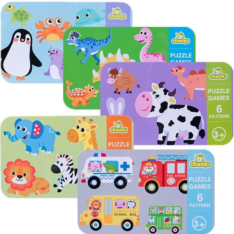 Children's  Wooden Puzzle Baby Early Educational Toys Cartoon Animal Traffic Wood Jigsaw Puzzles of The Six-in-One Toy