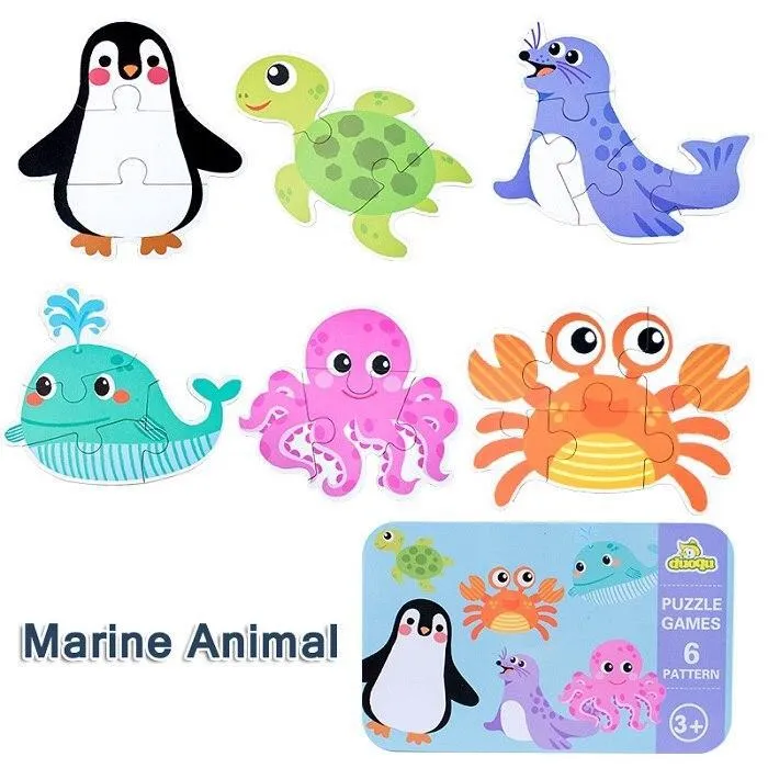 Children's  Wooden Puzzle Baby Early Educational Toys Cartoon Animal Traffic Wood Jigsaw Puzzles of The Six-in-One Toy