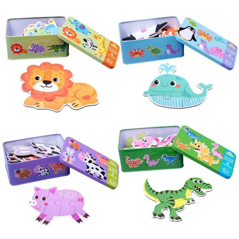 Children's  Wooden Puzzle Baby Early Educational Toys Cartoon Animal Traffic Wood Jigsaw Puzzles of The Six-in-One Toy