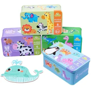 Children's  Wooden Puzzle Baby Early Educational Toys Cartoon Animal Traffic Wood Jigsaw Puzzles of The Six-in-One Toy