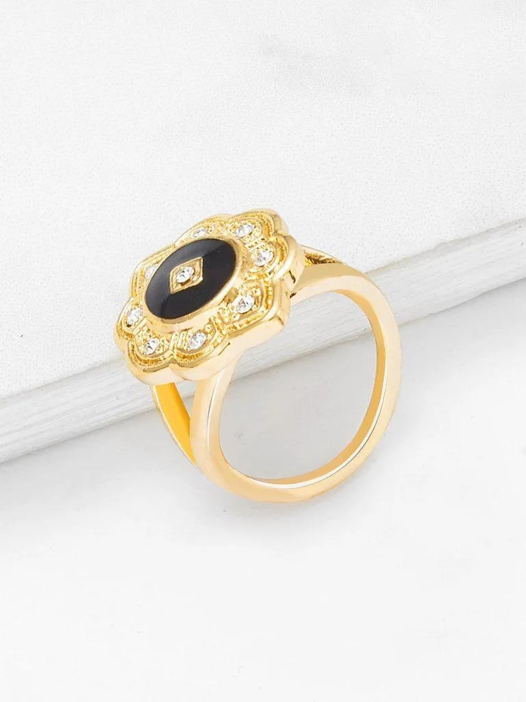 Contrast Flower Ring With Rhinestone