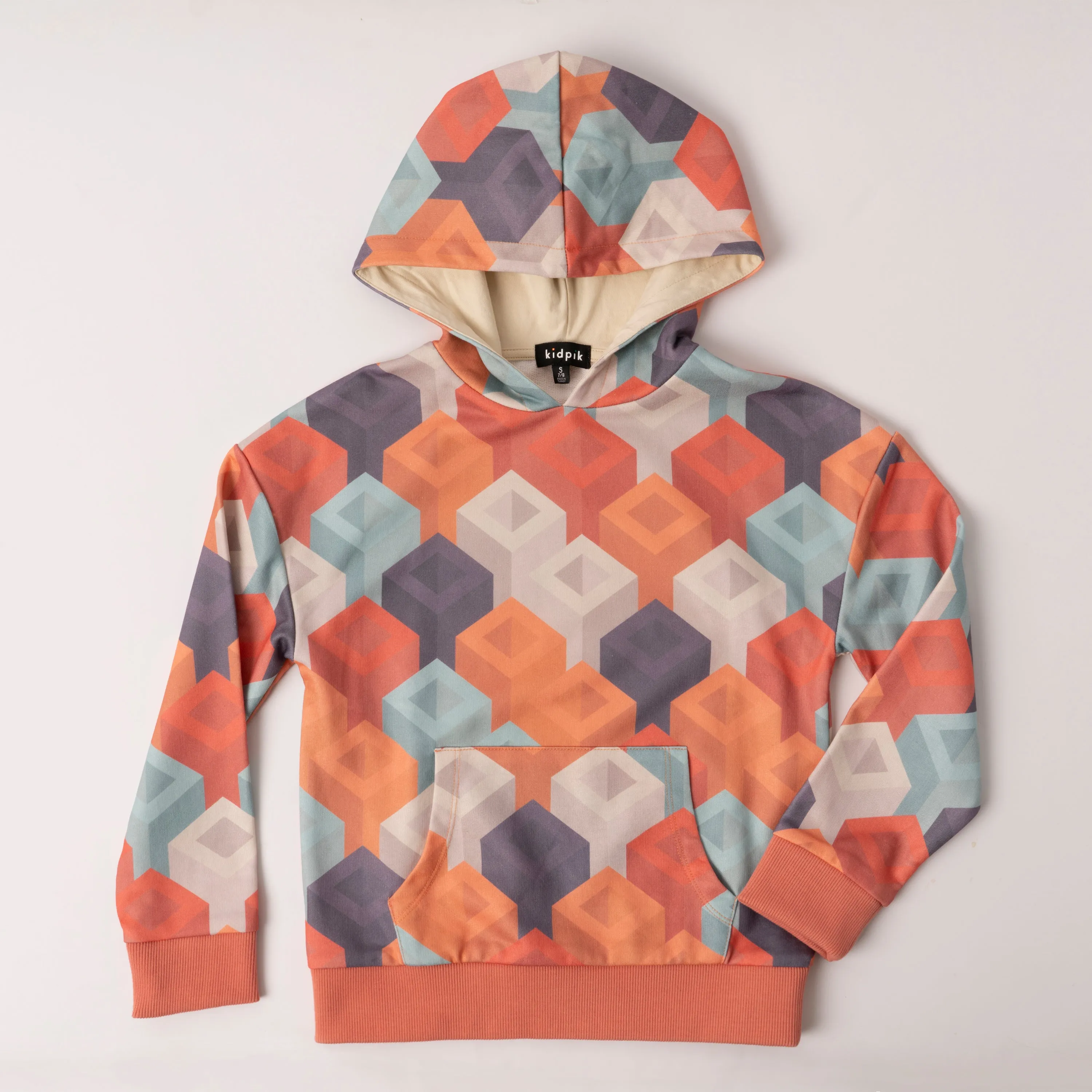 Cubic Printed Kangaroo Hooded