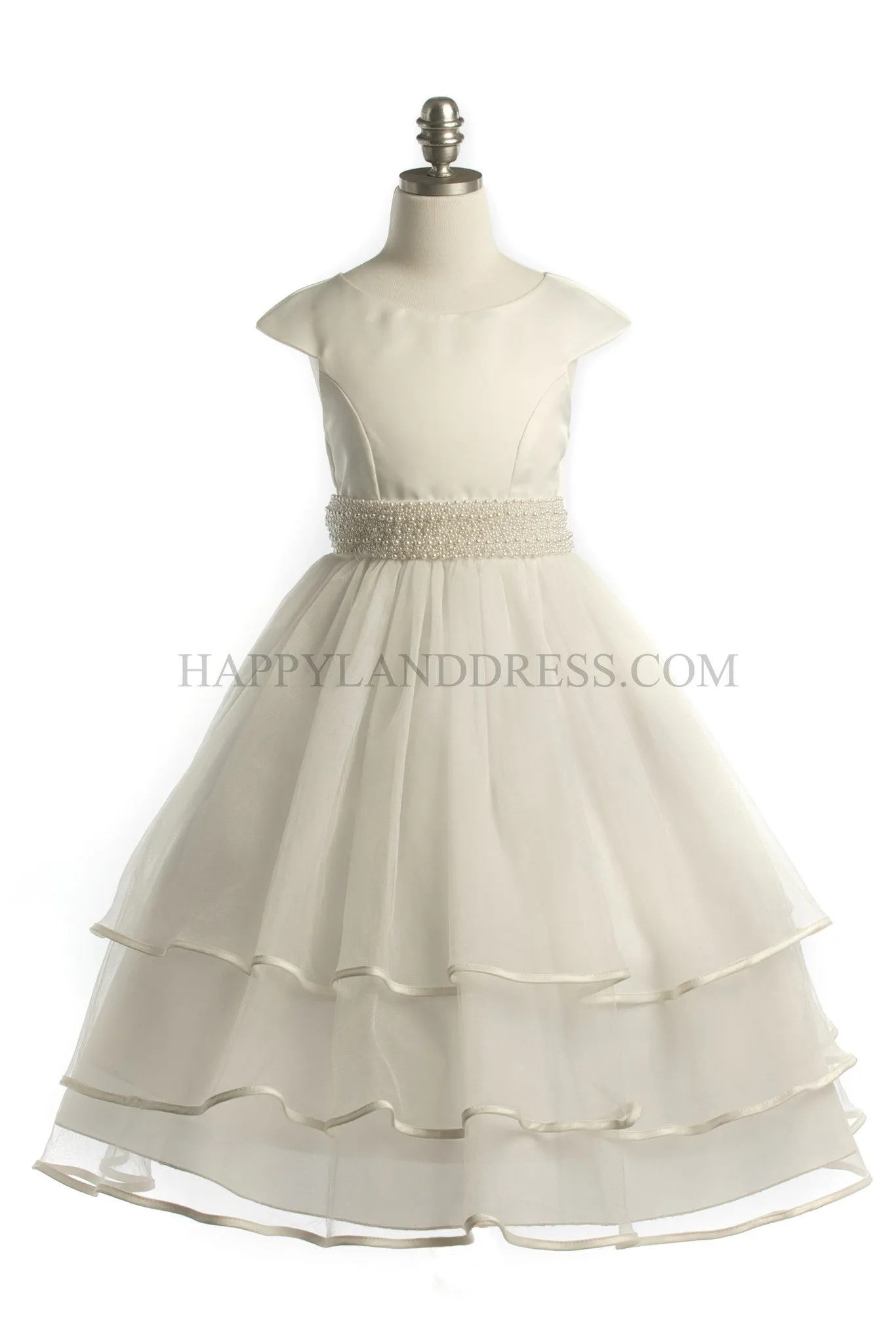 D3412 White or Ivory Satin Bodice With Three layered Skirt Dress (2 Diff Colors!)