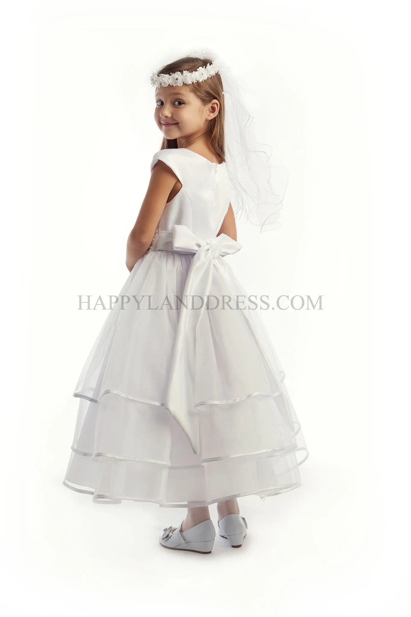 D3412 White or Ivory Satin Bodice With Three layered Skirt Dress (2 Diff Colors!)