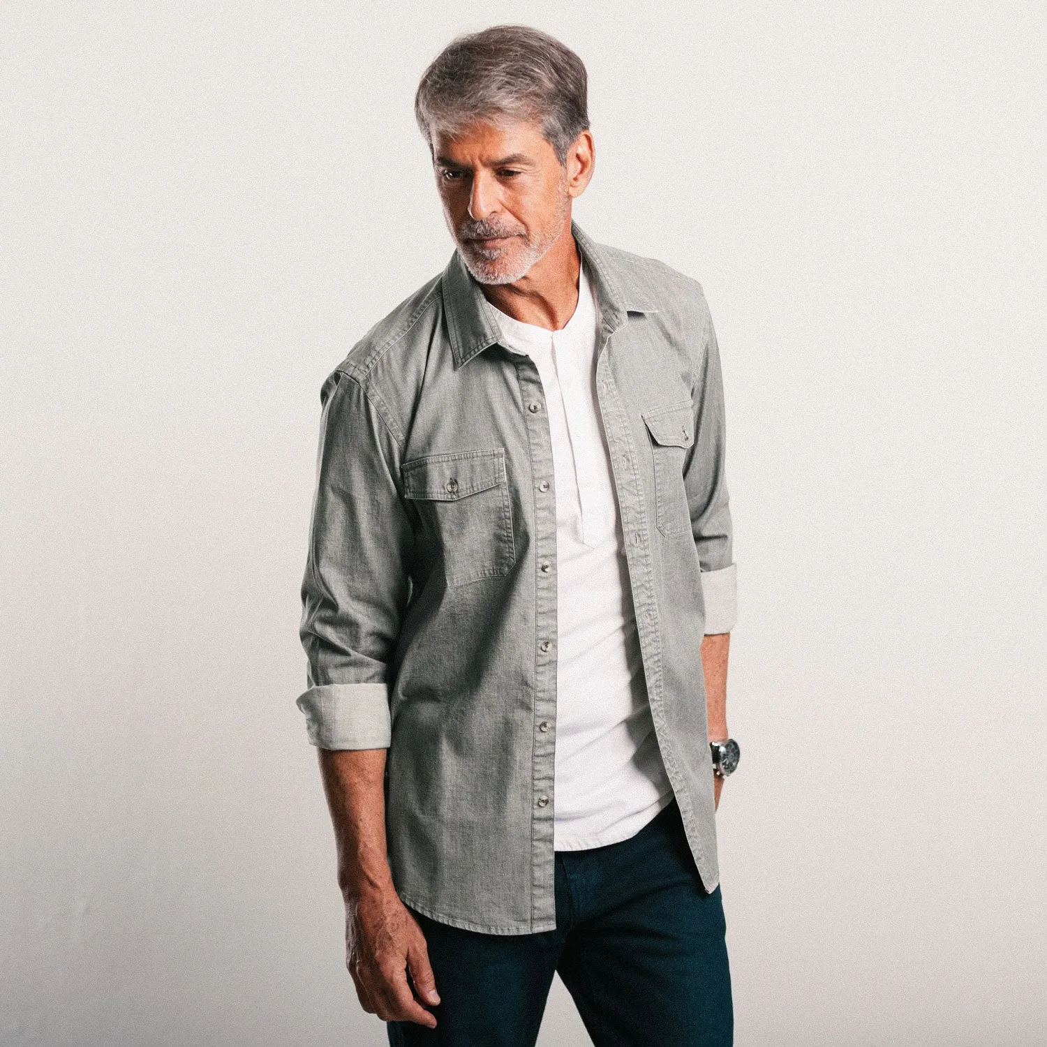 Davis Utility Shirt – Light Gray Cotton Twill