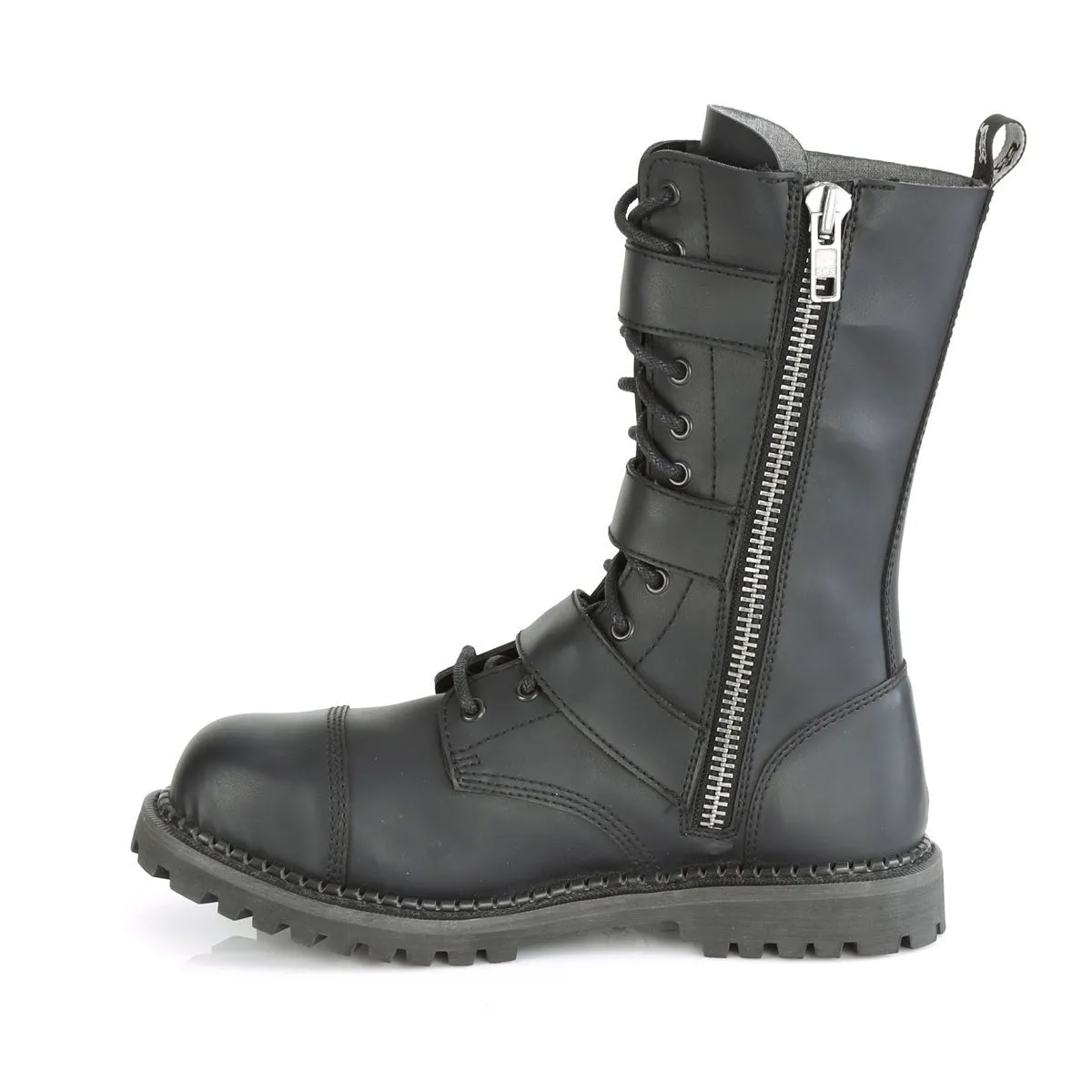 Demonia RIOT-12BK | Black Vegan Leather Combat Boots