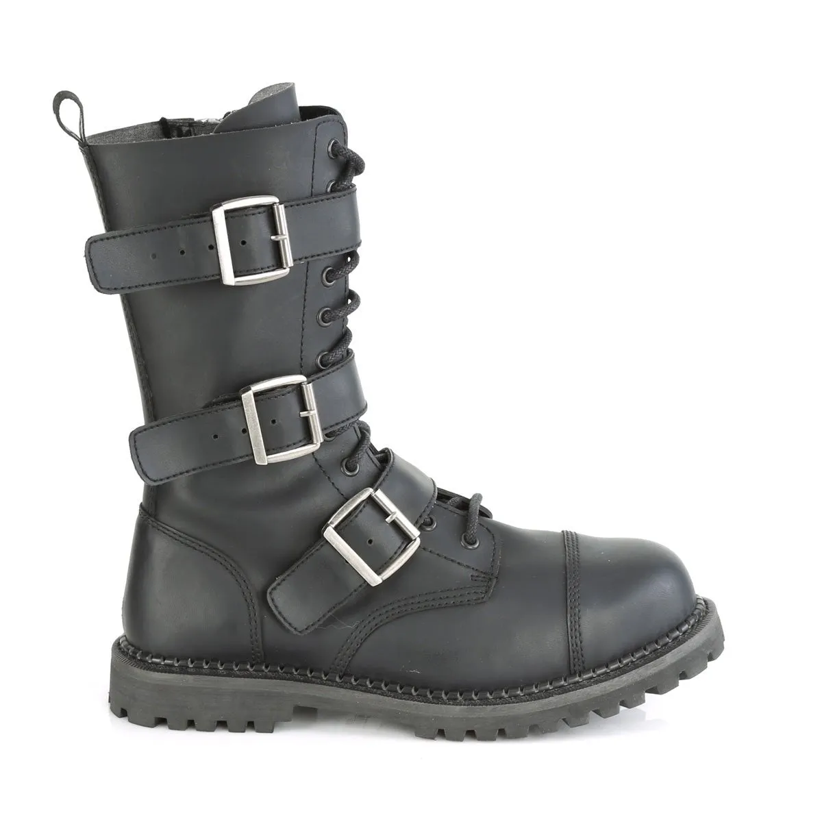 Demonia RIOT-12BK | Black Vegan Leather Combat Boots