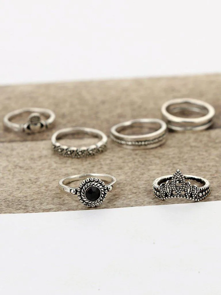 Elephant & Gemstone Rings Set 8pcs