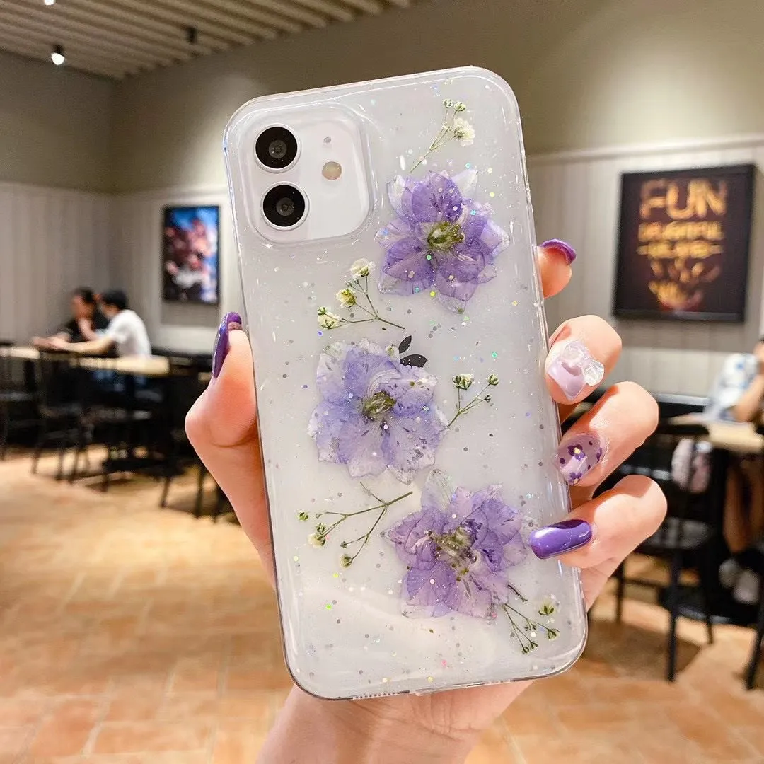 Epoxy Glitter Dried Flower Real Flower Small Floral Phone Case Applicable Ip Cover