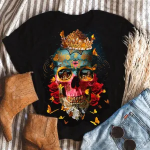 Fashion  spring and summer skull printing  short-sleeved T-shirt