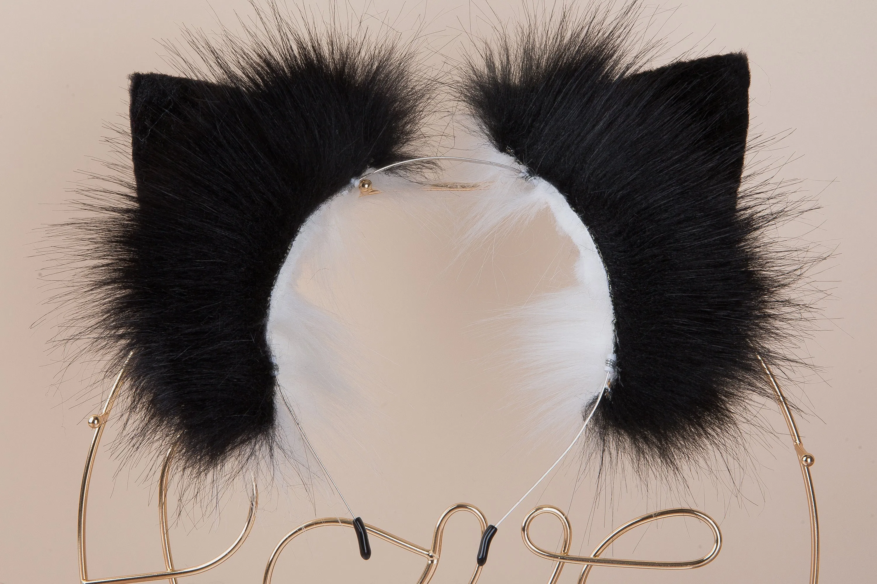 faux fur cat ear cosplay ear neko ear fox ear wolf ear headband kitten ear petplay ear kitten play ear animal ear kittenplay ear black white