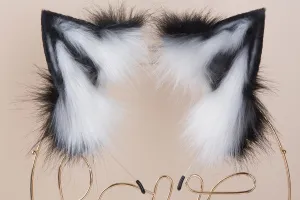 faux fur cat ear cosplay ear neko ear fox ear wolf ear headband kitten ear petplay ear kitten play ear animal ear kittenplay ear black white