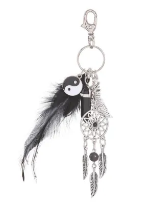 Feather Black Onyx Taiji Keychain