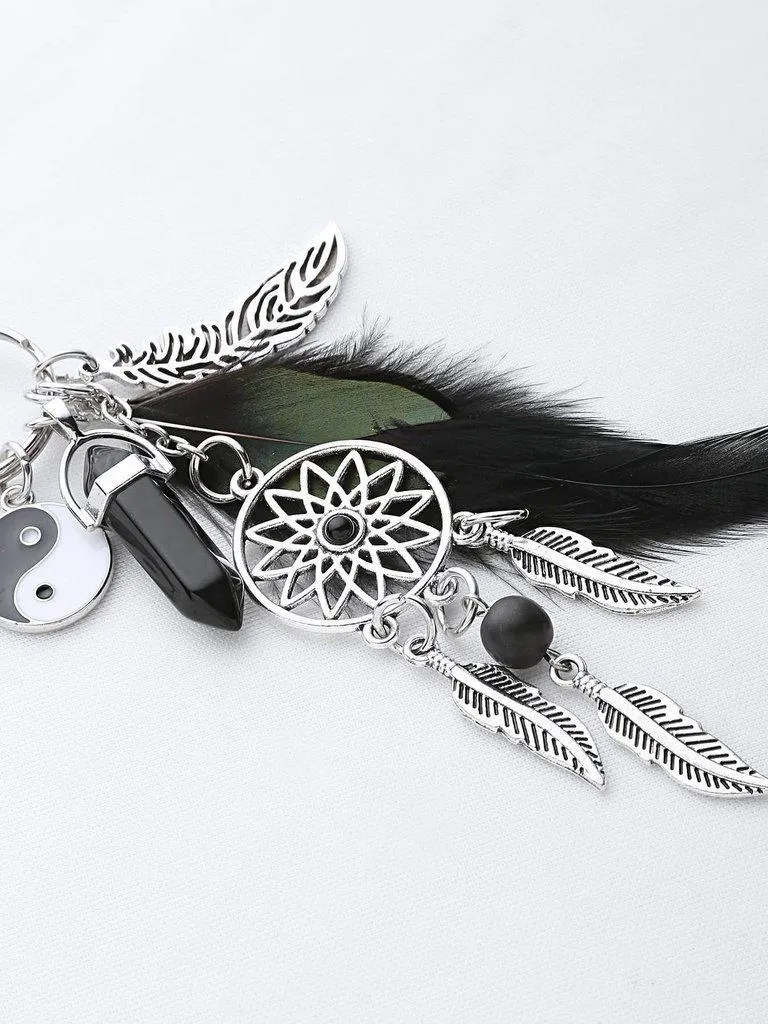 Feather Black Onyx Taiji Keychain