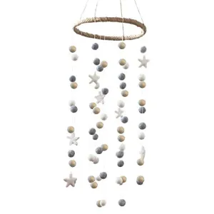 Felt Ball & Star Nursery Mobile- Neutral Almond, Gray- LARGE