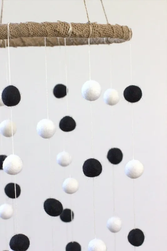 Felt Ball Nursery Mobile- Black & White- LARGE