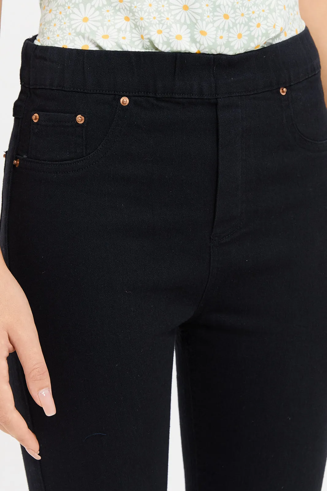 Girls Senior Black Basic Jeggings