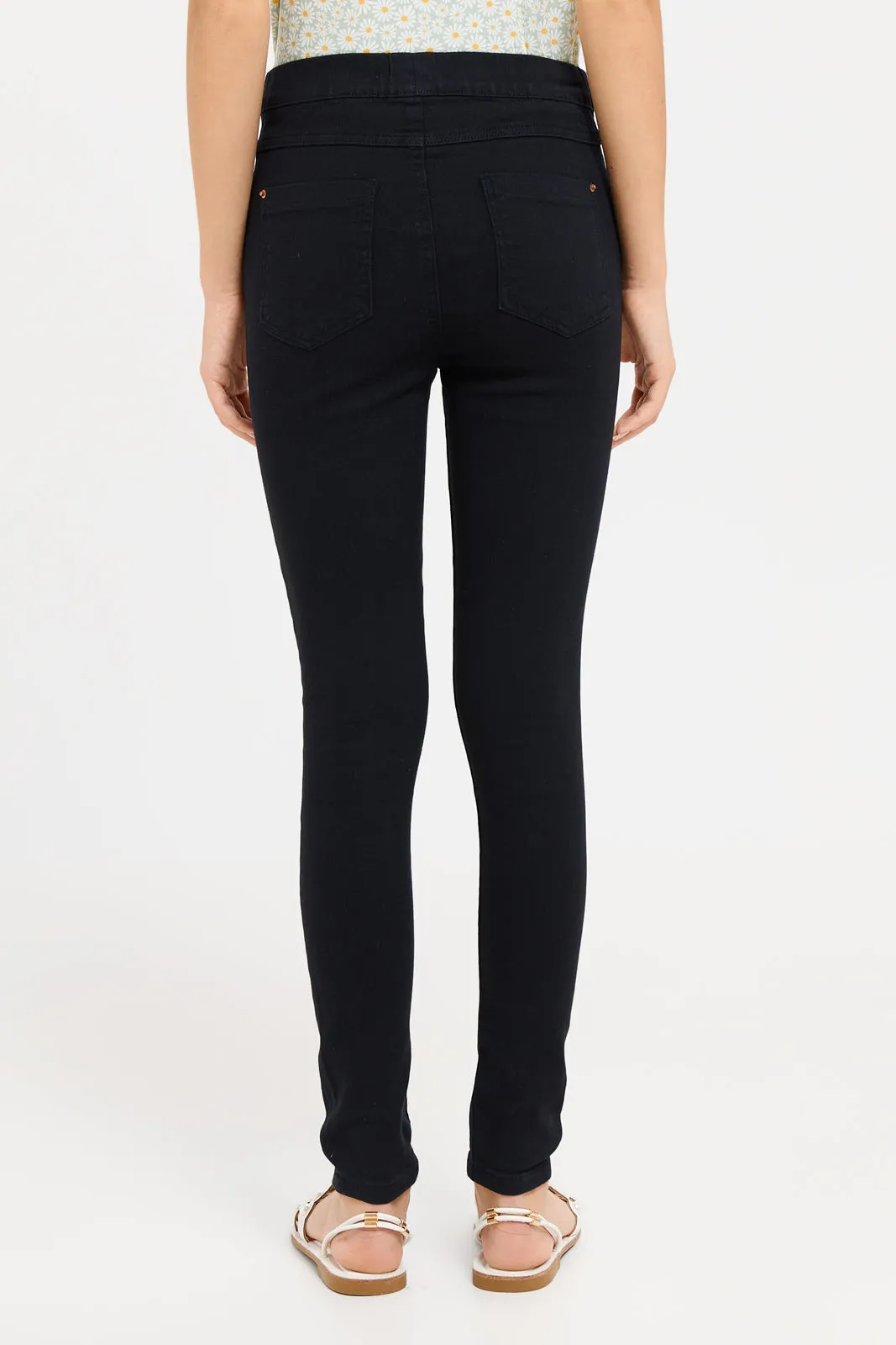 Girls Senior Black Basic Jeggings