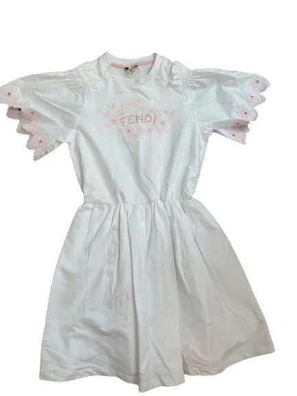 Girls White / Pink  Logo Summer Dress