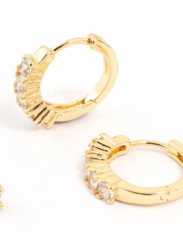 Gold Plated Cubic Zirconia Stud & Small Hoop Earrings 2-Pack