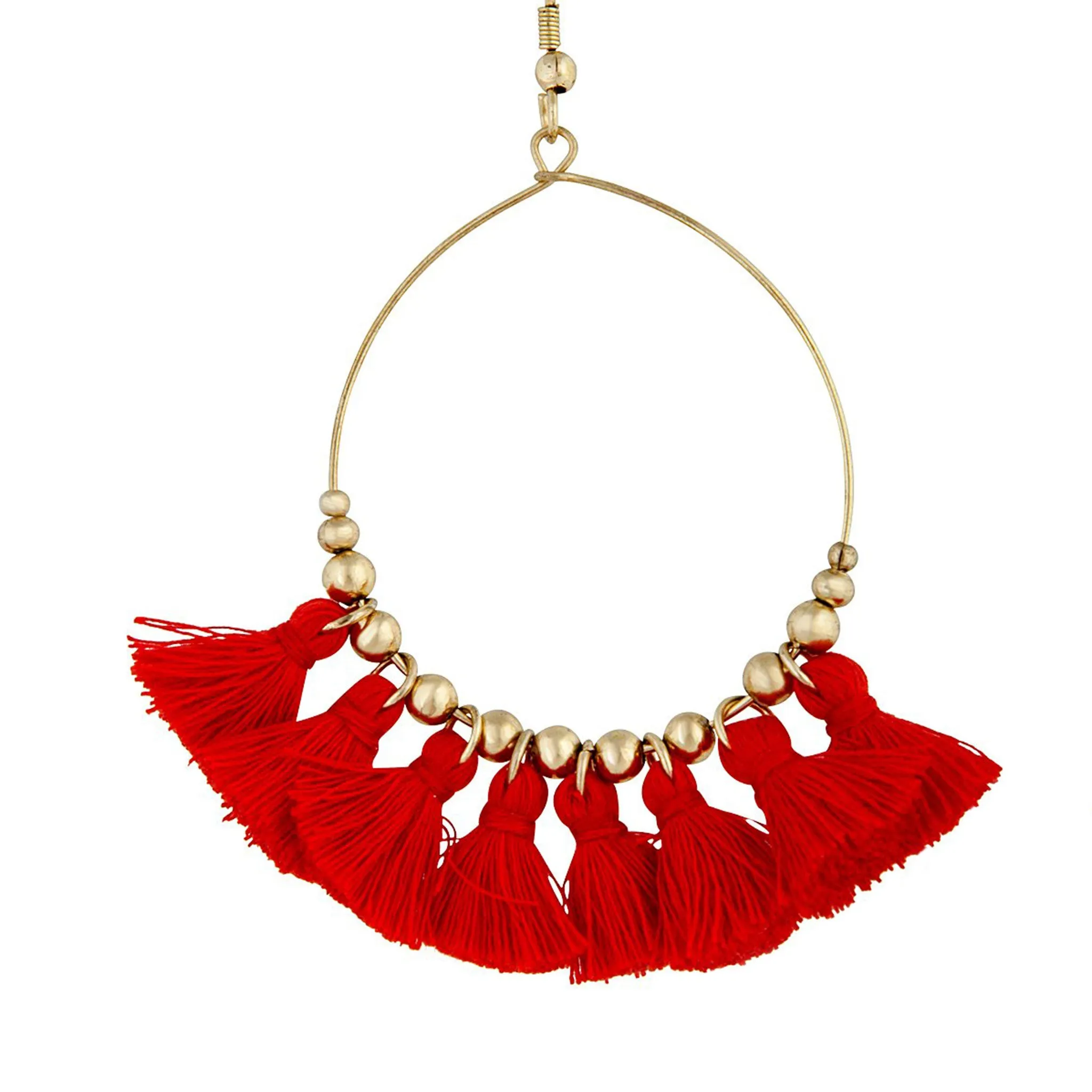 Gold Red Mini Tassel Charm Earrings