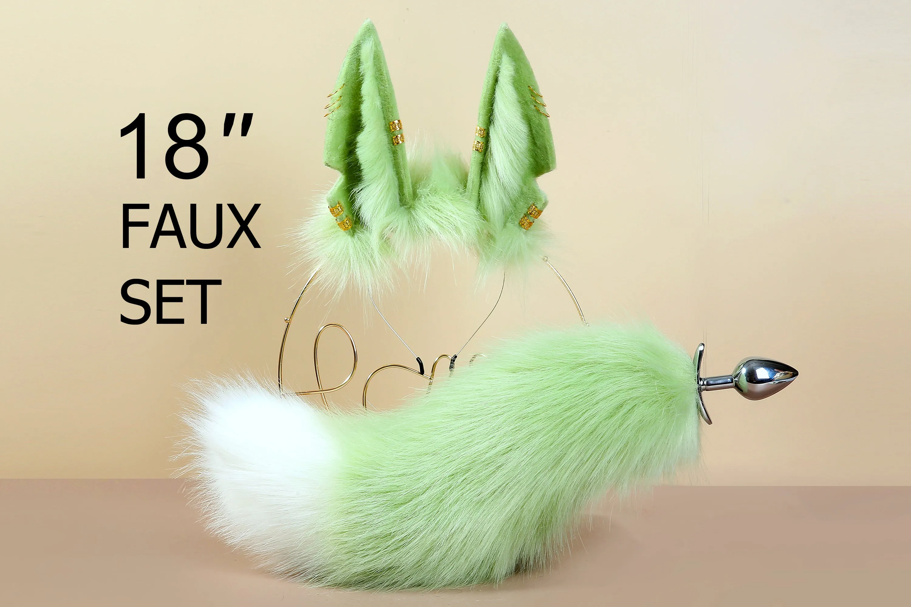 green realistic anubis ears and tail plug set anubis wolf tail butt plug and ear set-wolf ear wolf tail plug petplay anime cosplay mature