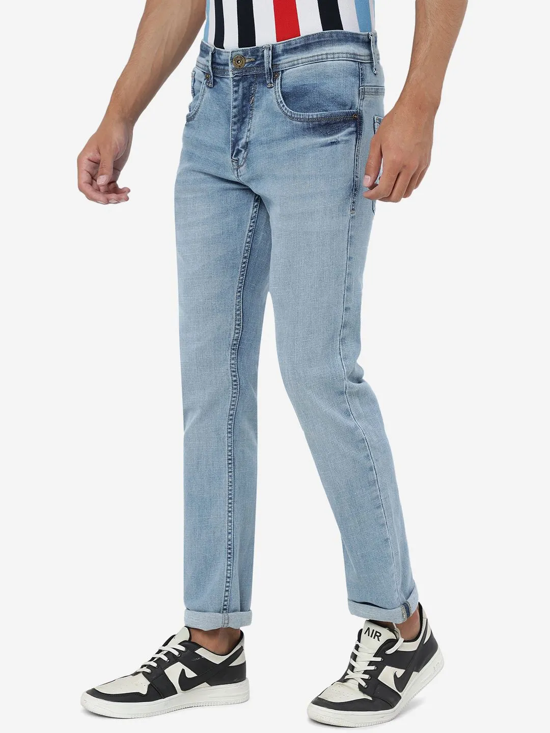 Ice Blue Solid Narrow Jeans | Greenfibre