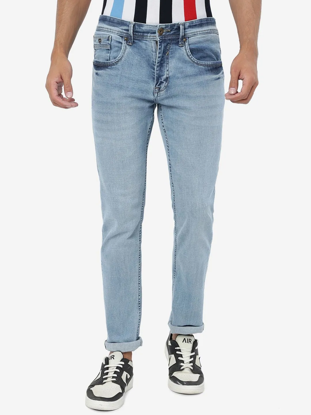 Ice Blue Solid Narrow Jeans | Greenfibre