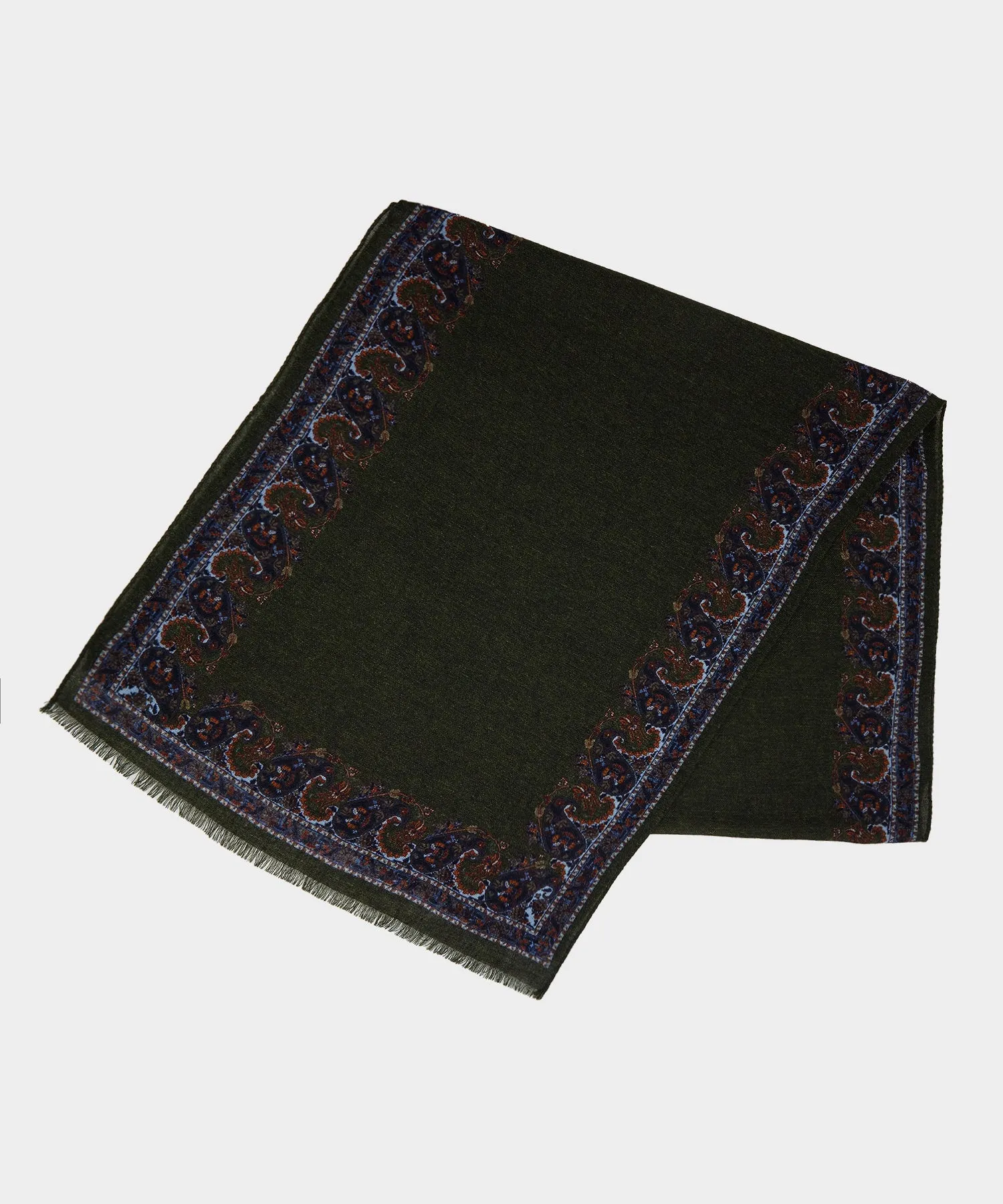 Italian Paisley Tailored Scarf in Olive