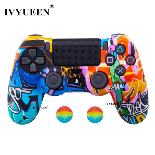 IVYUEEN 44 Colors Silicone Camo Protective Skin Case For Sony Dualshock 4 PS4 DS4 Pro Slim Controller Thumb Grips Joystick Caps