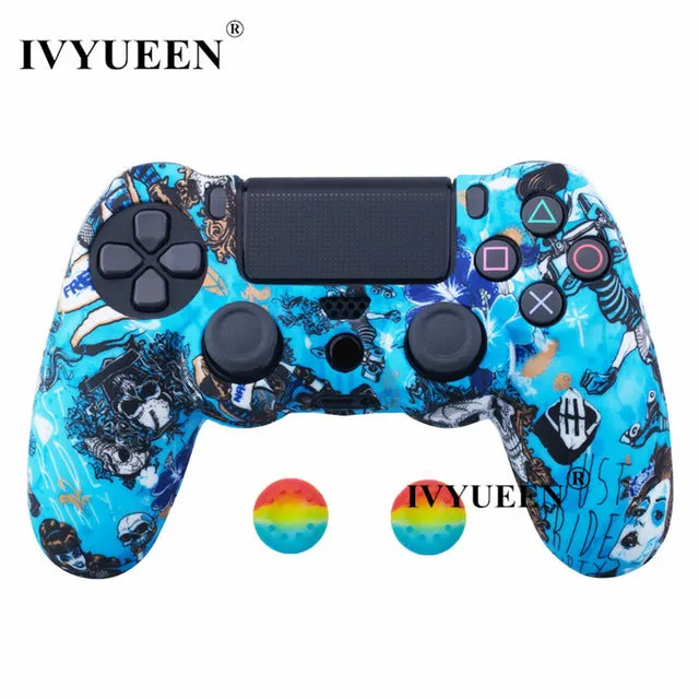 IVYUEEN 44 Colors Silicone Camo Protective Skin Case For Sony Dualshock 4 PS4 DS4 Pro Slim Controller Thumb Grips Joystick Caps