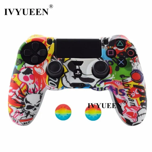 IVYUEEN 44 Colors Silicone Camo Protective Skin Case For Sony Dualshock 4 PS4 DS4 Pro Slim Controller Thumb Grips Joystick Caps