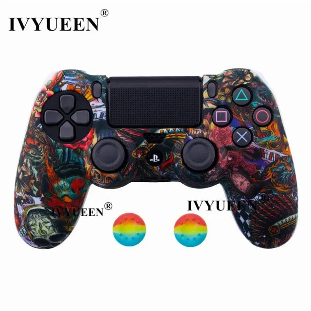 IVYUEEN 44 Colors Silicone Camo Protective Skin Case For Sony Dualshock 4 PS4 DS4 Pro Slim Controller Thumb Grips Joystick Caps