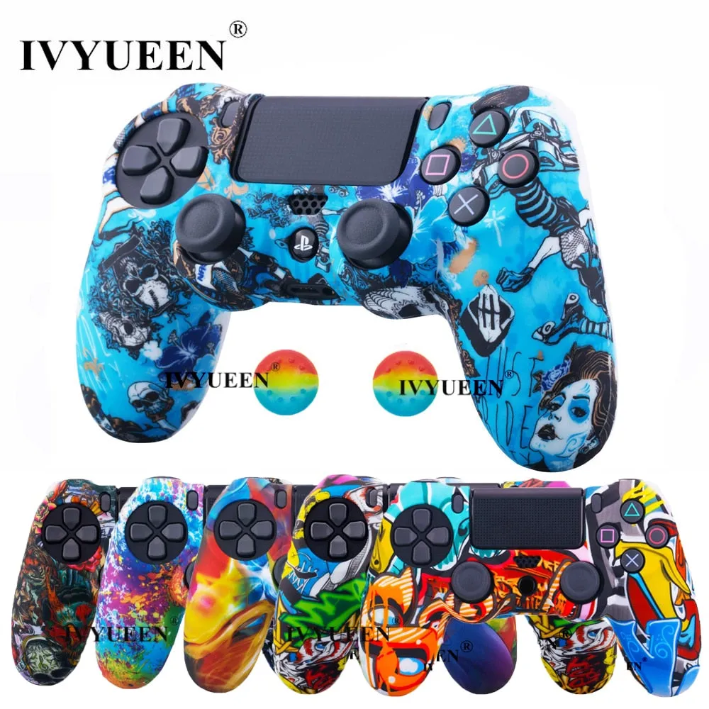 IVYUEEN For Sony Dualshock 4 PS4 DS4 Slim Pro Controller Silicone Camo Case Protective Skin   Thumb Grip Caps for Play Station 4