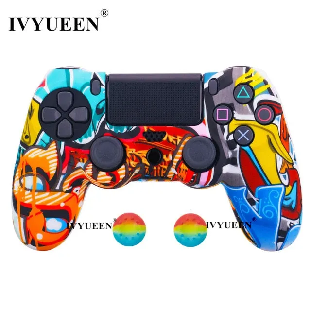 IVYUEEN For Sony Dualshock 4 PS4 DS4 Slim Pro Controller Silicone Camo Case Protective Skin   Thumb Grip Caps for Play Station 4