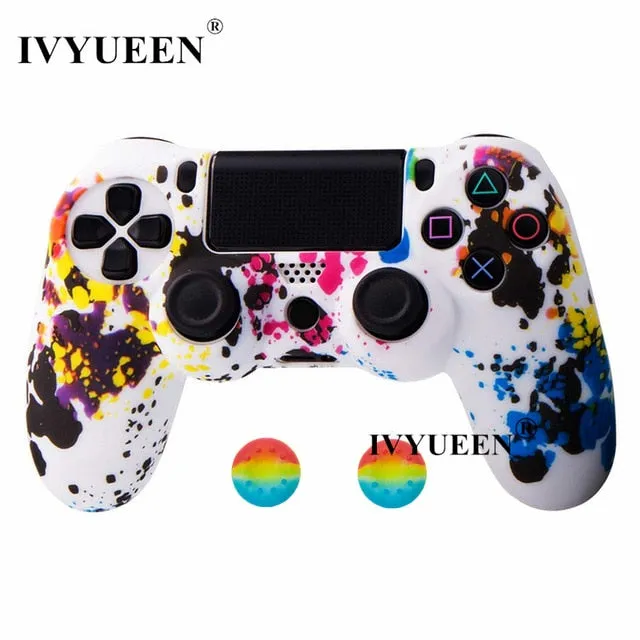 IVYUEEN For Sony Dualshock 4 PS4 DS4 Slim Pro Controller Silicone Camo Case Protective Skin   Thumb Grip Caps for Play Station 4