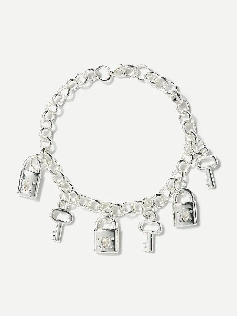 Key And Lock Charm Chain Bracelet